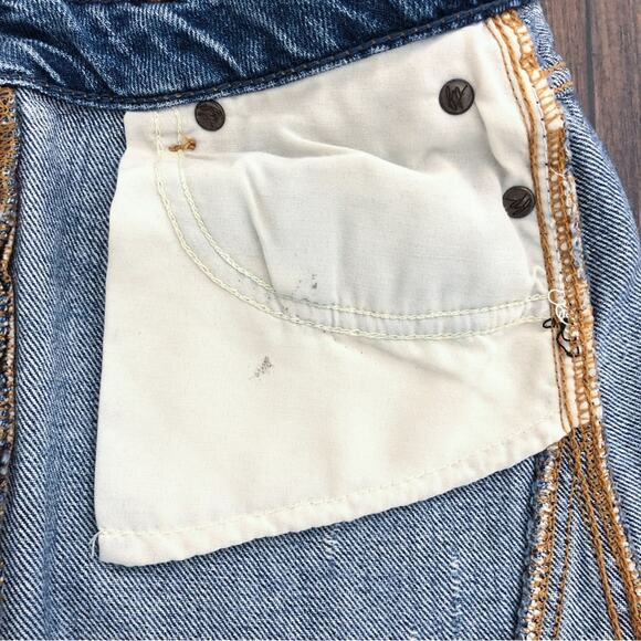 Free People Denim Skirt Mini Distressed A-Line Exposed Button Fly Size 25 Blue - Picture 10 of 13